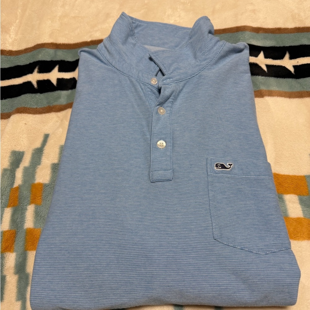 Vineyard Vines Edgartown Light Blue Striped Pocket Polo Shirt XL GUC